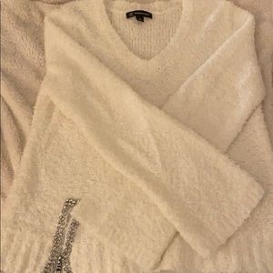 I•N•C Fuzzy Sweater w/ Jewel Detail & Flare Sleeve